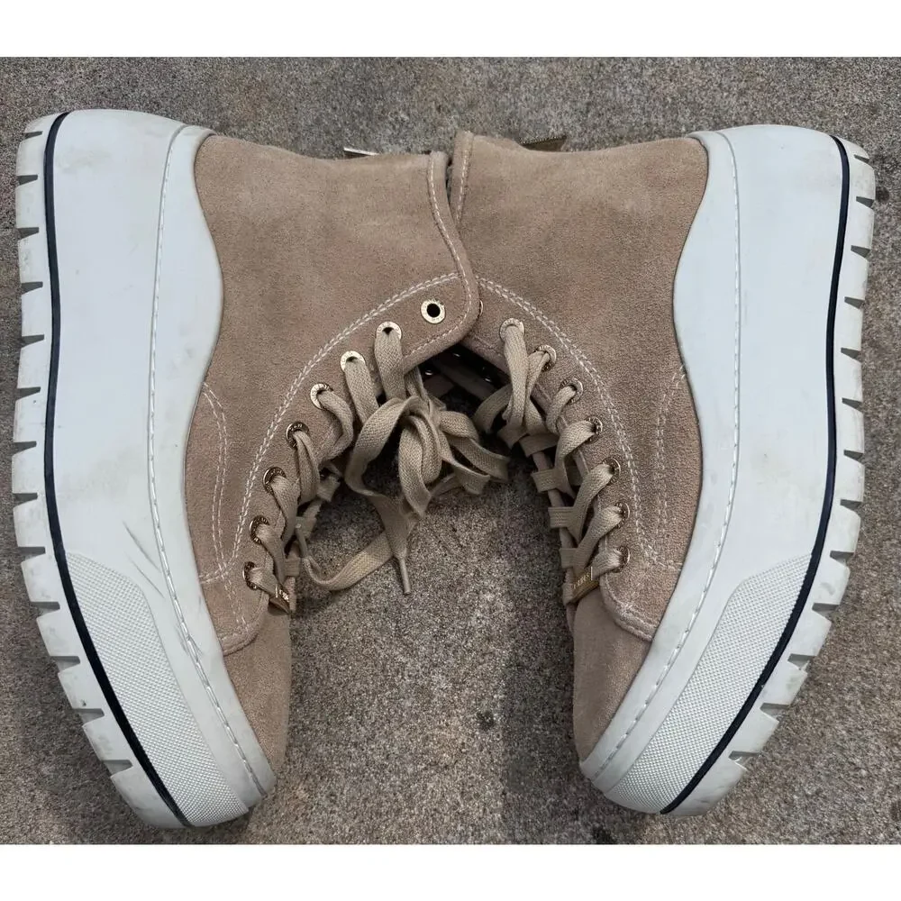 J/Slides Gracie In Sand Suede Leather Mid Platform Tennis Shoes Women's 6.5